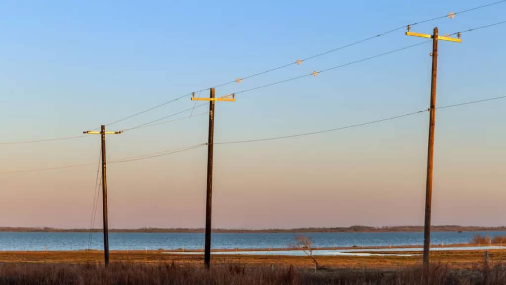 Power poles at twilight